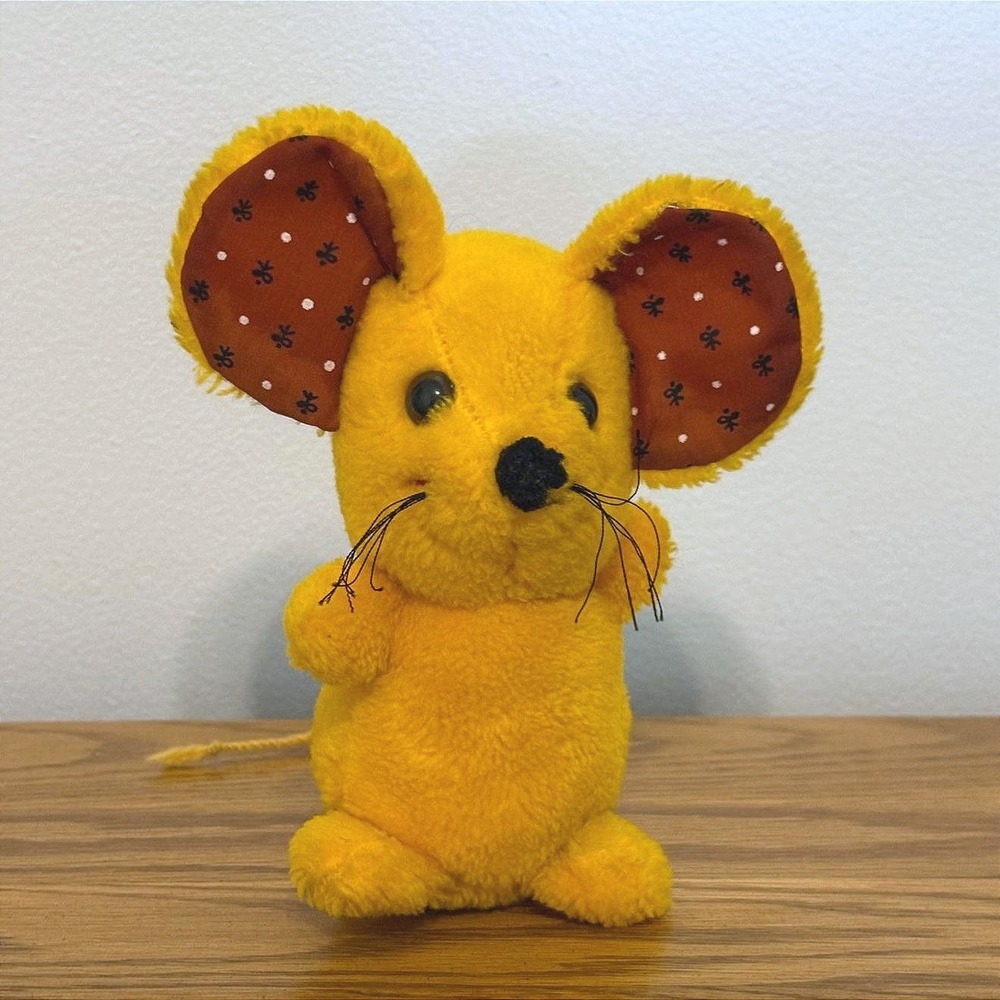 Vintage‎ California Stuffed Toys Yellow Mouse Plush Floral Ears Retro